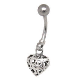Belly button piercing 1.6x10mm with design, cage heart pendant