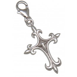 Charm pendant cross with fleur de lys tips to attach to a charm bracelet