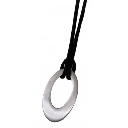 Oval polished stainless steel pendant, 29x17mm, with ribbon