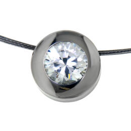 Round pendant made of stainless steel with zirconia