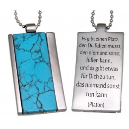 Chain pendant wide made of stainless steel with a turquoise insert and engraving of your choice on the back