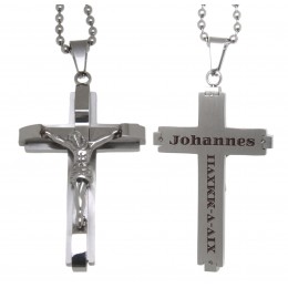 Necklace pendant made of stainless steel with Jesus figure and engraving of your choice