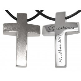 Stainless steel pendant cross large and wonderful, brushed with individual engraving on the back 46cm / 54cm