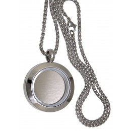Round medallion pendant BIG made of stainless steel silver polished with chain