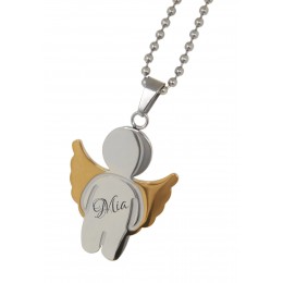 Pendant angel made of stainless steel with golden wings and individual engraving