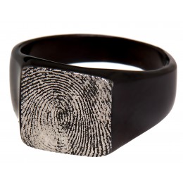 Signet ring made of stainless steel with black PVD coating and your personal fingerprint