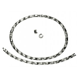 Set made of stainless steel, necklace 46cm long, armand 22cm long, folding hoop earrings
