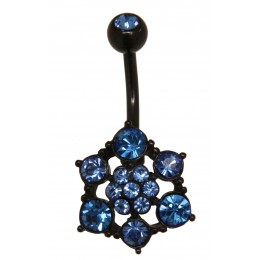 Navel piercing BLACK STAR black surgical steel crystal stones 1.6x10mm