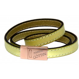 Real leather bracelet light green wrapped three times with stainless steel magnetic clasp rose gold and individual engraving 17