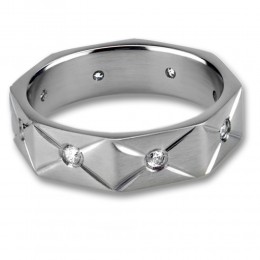 Stainless steel ring octagonal with clear crystals 063