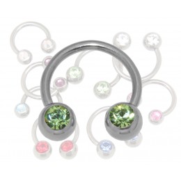 Circular barbell in 1.6mm thickness with two front crystals