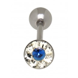 Tongue piercing out of surgical steel barbell with crystals 1.6x16mm