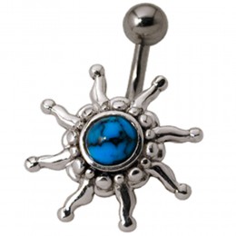 Belly button piercing American Indian 1.6x10mm with semi-precious stone, sun coming up