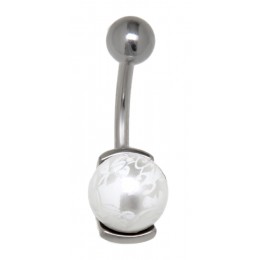 Belly button piercing 1.6x10mm with a 925 silver design and an 8mm faux pearl with a floral pattern