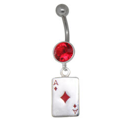 Navel piercing with a stone setting and Karo AS card made of 925 silver