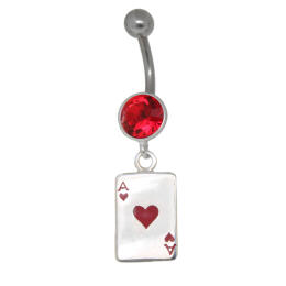 Navel piercing with a stone setting and a heart AS card made of 925 silver
