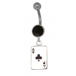Belly button piercing with a stone setting and ACE card of 925 silver