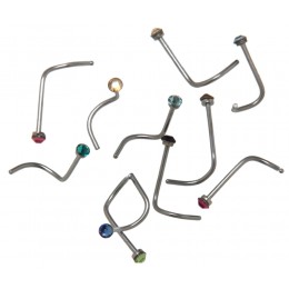Curved nose stud in 0.6mm thickness with a 1.7mm ball and a crystal stone