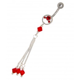 Navel piercing 1.6x10mm with chain and crystals, three chains, color selectable