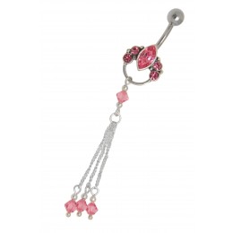 Navel piercing 1.6x10mm with navette, chain and crystals color selectable
