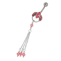 Navel piercing 1.6x10mm with navette, chain and crystals color selectable