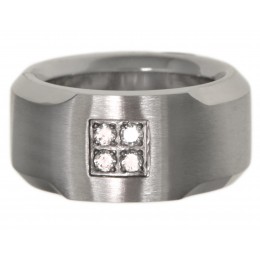 Stainless steel ring matt, partially polished with four clear crystals