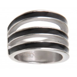 Surgical steel ring with 3 black enamelled stripes