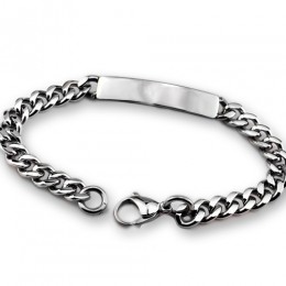 Wide ID bracelet in stainless steel with plate