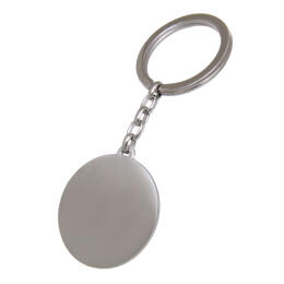 Large round key fob made of stainless steel, 35mm, satin finish on both sides