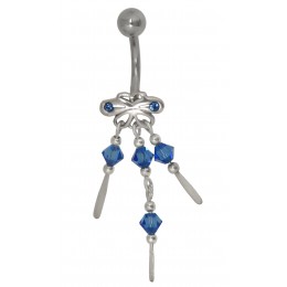 Navel piercing 1.6x10mm with chain and crystals, motif butterfly, color choice