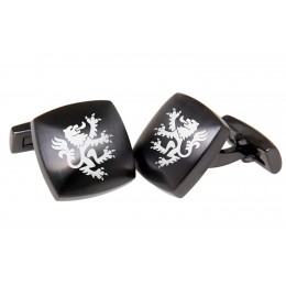 Cufflinks made of matted stainless steel, slightly curved with engraving, black