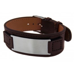 Leather bracelet dark brown STR-BCBRK-O with engraving plate made of 316L steel, adjustable in size
