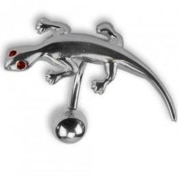 Belly button piercing jewelry, titanium rod, the salamander is made of silver - with crystal eyes