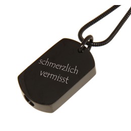 Ash pendant Dog Tag Black made of high-gloss polished stainless steel