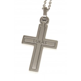 Two-part cross pendant made of stainless steel with individual engraving, timelessly beautiful