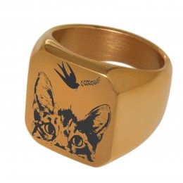 Signet ring made of stainless steel, gold-colored, polished and rectangular with your individual engraving