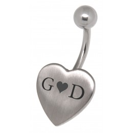 Belly button piercing heart made of 925 silver, matted, 1.6x10mm with individual engraving