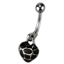 Belly button piercing with heart pendant in 925 sterling silver, colored black