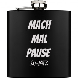 It's worth it: Hip flask, large, made of stainless steel, black PVD-coated with individual engraving, 169.8ml