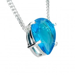 Cubic zirconia pendant set in silver, teardrop with chain, available in different colors