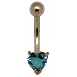 9 carat gold belly button piercing, elegant heart crystal available in different colors