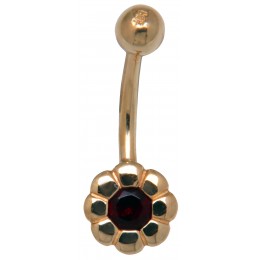 9k gold belly button piercing, small red flower