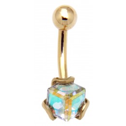 carat gold navel piercing, extravagant crystal cubes in iridescent colours