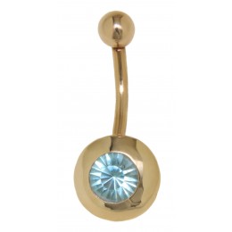 9ct gold belly button piercing of simple beauty, aquamarine crystal