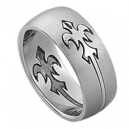 Heraldic Surgical Steel Ring with Fleur-de-Lis Relief – Men's Custom Statement Jewelry