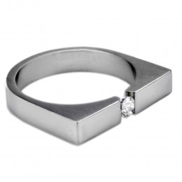 Steel ring, slim and elegant, zirconia