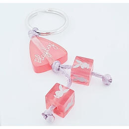 Purple acrylic triangle and cube keychain