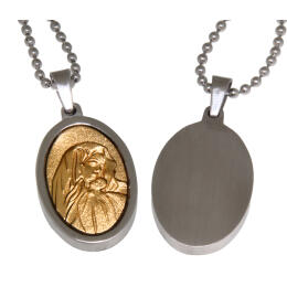 Stainless steel pendant with religious motif Mother of God with Jesus child