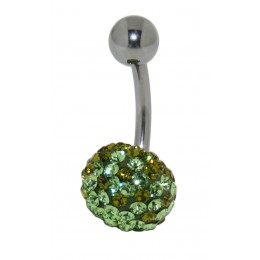 Belly button piercing with many green/olive crystals in an epoxy mass in 1.6x6mm / 1.6x8mm / 1.6x10mm / 1.6x12mm / 1.6x14mm len