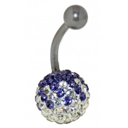 Belly button piercing with many white and lilac colored crystals in an epoxy mass in 1.6x6mm / 1.6x8mm / 1.6x10mm / 1.6x12mm / 